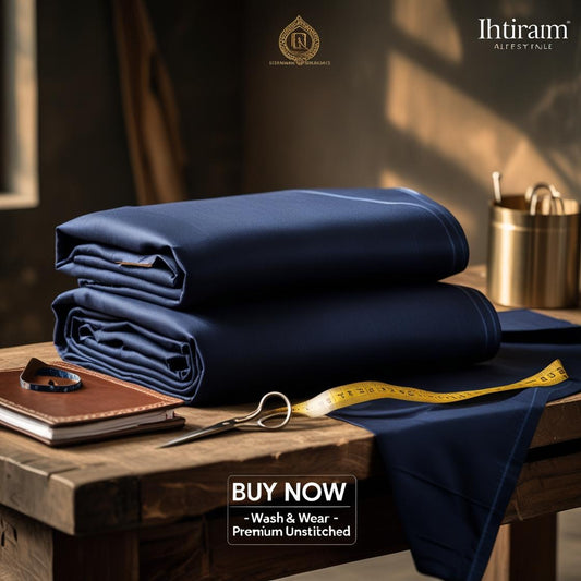Essence™ Mulayam – Navy Blue Premium Wash & Wear (Unstitched)