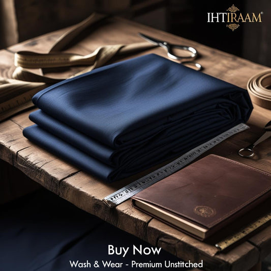 Essence™ Mulayam – Navy Blue Premium Wash & Wear (Unstitched)