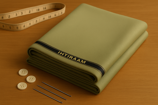 Essence™ Mulayam – Olive Green Premium Wash & Wear (Unstitched)